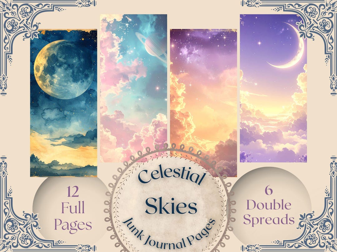 Celestial Junk Journal Pages Digital Download Moon Stars Printable ...