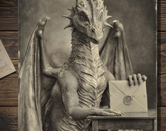 Vintage Dragon Love Letter Valentine Card Gothic Fantasy Art Antique Style Photography Blank Inside