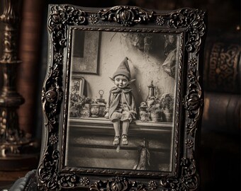Creepy Christmas Elf Doll on Shelf  Art Print Gothic Vintage Holiday Wall Art Sepia Spooky Photography