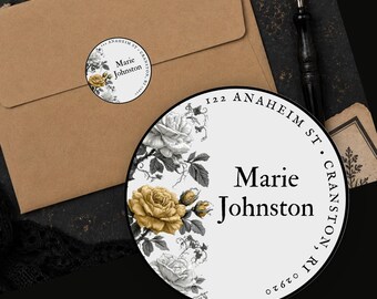 Personalized Vintage Rose Return Address Labels Custom Round Floral Stickers