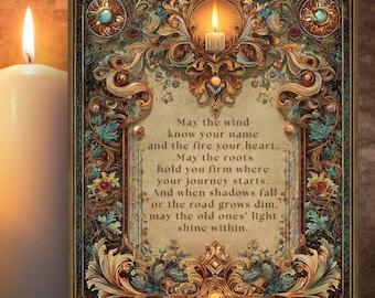 Pagan Protection Blessing Poem Print Wiccan Prayer Wall Art Ancestral Spell for Guidance and Strength Gothic Boho Witch Decor 8x10 4x5