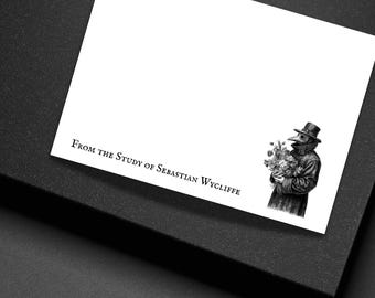 Personalized Plague Doctor Note Cards Gothic Victorian Stationery Set Custom Flat Cards with Envelopes