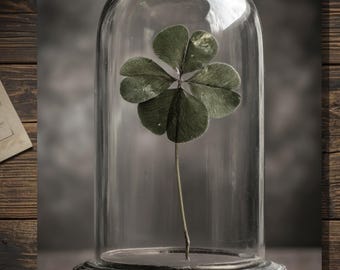 Vintage Victorian St. Patrick’s Day Four Leaf Clover Bell Jar Gothic Greeting Card Blank Inside