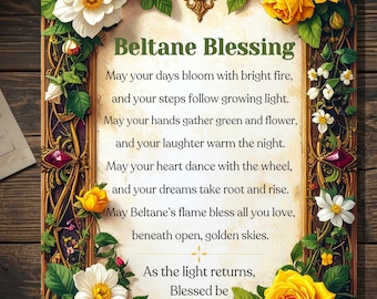 Beltane Blessing Pagan Spring Festival Greeting Card Wiccan Floral Blank Card