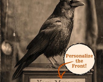 Personalized Raven Birthday Card Vintage Victorian Gothic Custom Message Crow Bird Funny Unique Gift