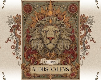 Crown & Page Lion Bookplate Set Personalized Ex Libris Labels Regal Design Antique Library Literary Gift
