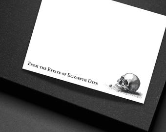 Personalized Skull Note Cards Gothic Stationery Set Custom Flat Cards with Envelopes