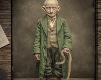 Vintage Gothic St Patrick’s Day Creepy Leprechaun Greeting Card Victorian Style Dark Luck Snake Art Blank Inside
