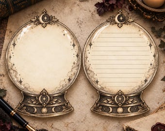 Victorian Crystal Ball Shaped Stationery Celestial Gothic Letter Writing Paper Lined or Unlined