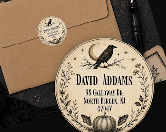 Personalized Gothic Raven Return Address Labels Halloween Pumpkin Custom Stickers