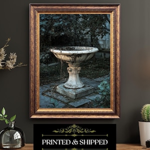 Gothic Garden Bird Bath Aged Outdoor Sculpture Wall Art Print