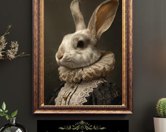 Victorian Lady Rabbit Portrait Elegant Anthropomorphic Bunny Fine Art Oil Style Print