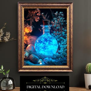Glowing Potion Bottle Digital Art Pagan Witch Decor Magical Apothecary Wall Art Fantasy Elixir Printable Digital Download
