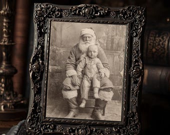 Creepy Santa and Doll Child  Art Print Gothic Christmas Vintage Spooky Holiday Wall Art Sepia Photography