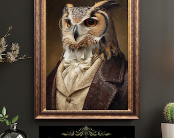 Victorian Owl Gentleman Portrait Vintage Bird Art Anthropomorphic Old World Fine Art Oil Style Print