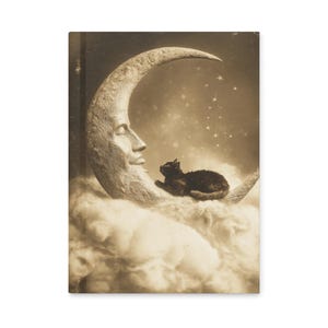 Vintage Crescent Moon Sleeping Black Cat Gothic Celestial Journal Notebook