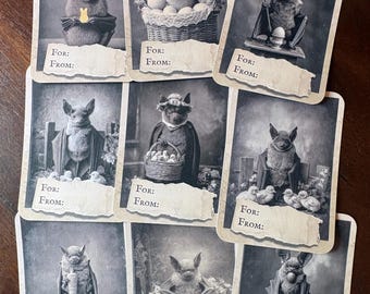 Vintage Victorian Easter Bat Gift Tags Set of 9 Gothic Spring Wrapping Tags Creepy Cute Easter Basket