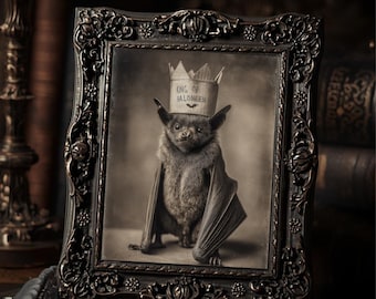 Victorian Bat King Halloween Crown Print Gothic Antique Style Photography Wall Art