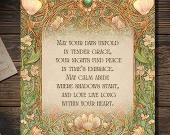 Art Nouveau Blessing Card Spiritual Encouragement Pagan Greeting Floral Gothic 5x7 Card