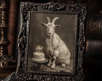Vintage Gothic Goat Birthday Cake Art Print Victorian Style Photo