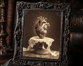 Gothic Anatomical Heart Dark Romantic Sepia Vintage Oddities  Art Print Macabre Medical Heart Wall Decor