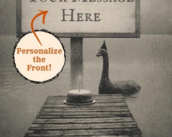 Personalized Loch Ness Monster Birthday Card Vintage Victorian Nessie Cryptid Custom Message Funny Unique Gift