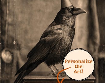 Personalized Raven Print Vintage Victorian Gothic Custom Message Crow Birthday Wall Art Gift