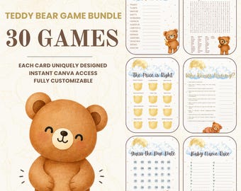 Teddy Bear Baby Shower Game Bundle Gender Neutral Dreamy | 30 Uniquely Designed Games We Can Bearly Wait | Canva Editable Instant Download