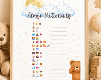 Teddy Bear Baby Shower Emoji Pictionary Game, Bearly Wait Gender Neutral Baby Shower Activity, Printable Emoji Game, Editable Canva Template