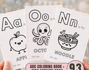 Baby Shower ABC Coloring Book 93 Pages Kids Activity, Botanical Guest Book Alternative 3 Alphabet Styles, Canva Editable, Instant Download