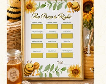 Sunflower Honey Bee Price is Right Baby Shower Game, Mommy to Bee Boho Party Printable, Canva Editable US Letter A4, Instant Download