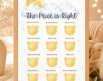 Teddy Bear Baby Shower Price is Right Game Gender Neutral, Dreamy Moon Cloud Printable, Baby Guessing Game, Canva Editable, Instant Download