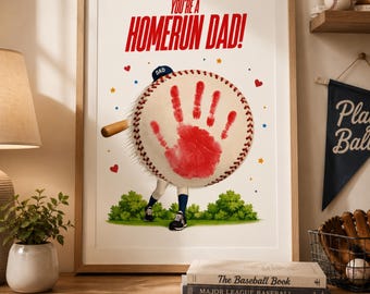 Father's Day Handprint Craft 2026 | Baseball Homerun Dad Printable | Gift for Dad Daddy Papa |DIY Sentiment |Canva Editable|Instant Download