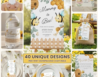 Mommy to Bee Baby Shower Bundle Sunflower Botanical, 30 Uniquely Designed Games & Decor, Canva PRO Editable Printable, Instant Download