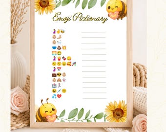 Sunflower Honey Bee Baby Shower Emoji Pictionary Game, Mommy to Bee Boho Printable, Canva Editable US Letter A4, Instant Download
