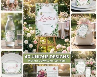 Baby in Bloom, Forest Baby Shower Bundle Green Botanical, Uniquely Designed Games & Signs, Canva Pro Editable Printable, Instant Download