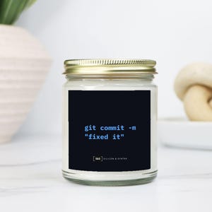 Programmer Candle – git commit “fixed it” Desk Decor, Software Engineer Gift