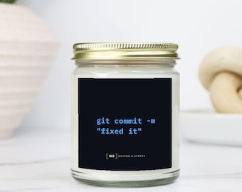 Programmer Candle – git commit “fixed it” Desk Decor, Software Engineer Gift