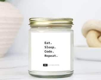 Programmer Candle – Eat Sleep Code Repeat Desk Decor, Developer Gift