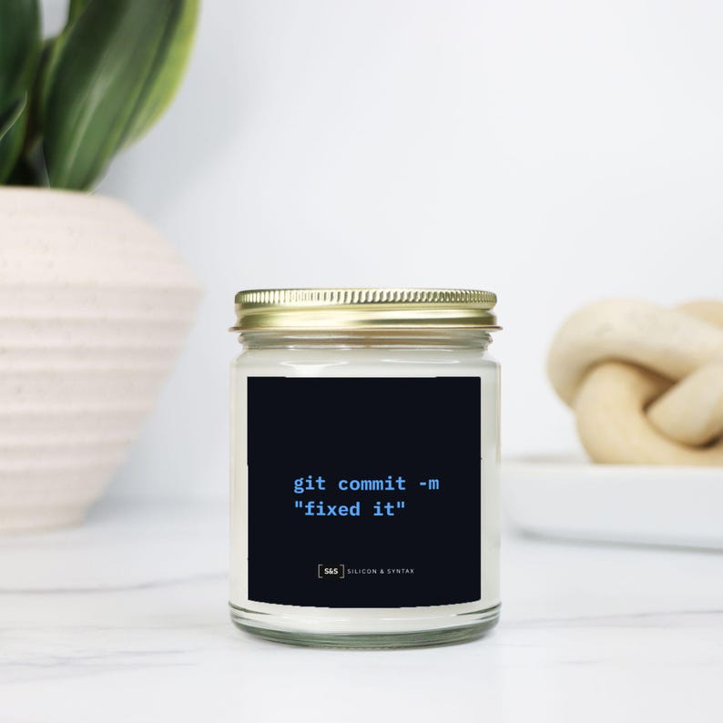 Vela para Programador – Commit do Git “corrigiu o problema” Decoração de Mesa, Presente para Engenheiro de Software imagem 1