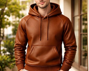 Felpa con cappuccio in pelle da uomo, streetwear, giacca casual elegante per la moda di strada