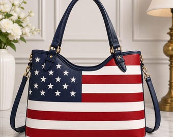 Handmade American Flag Leather Shoulder Bag Patriotic USA Tote Purse for Women