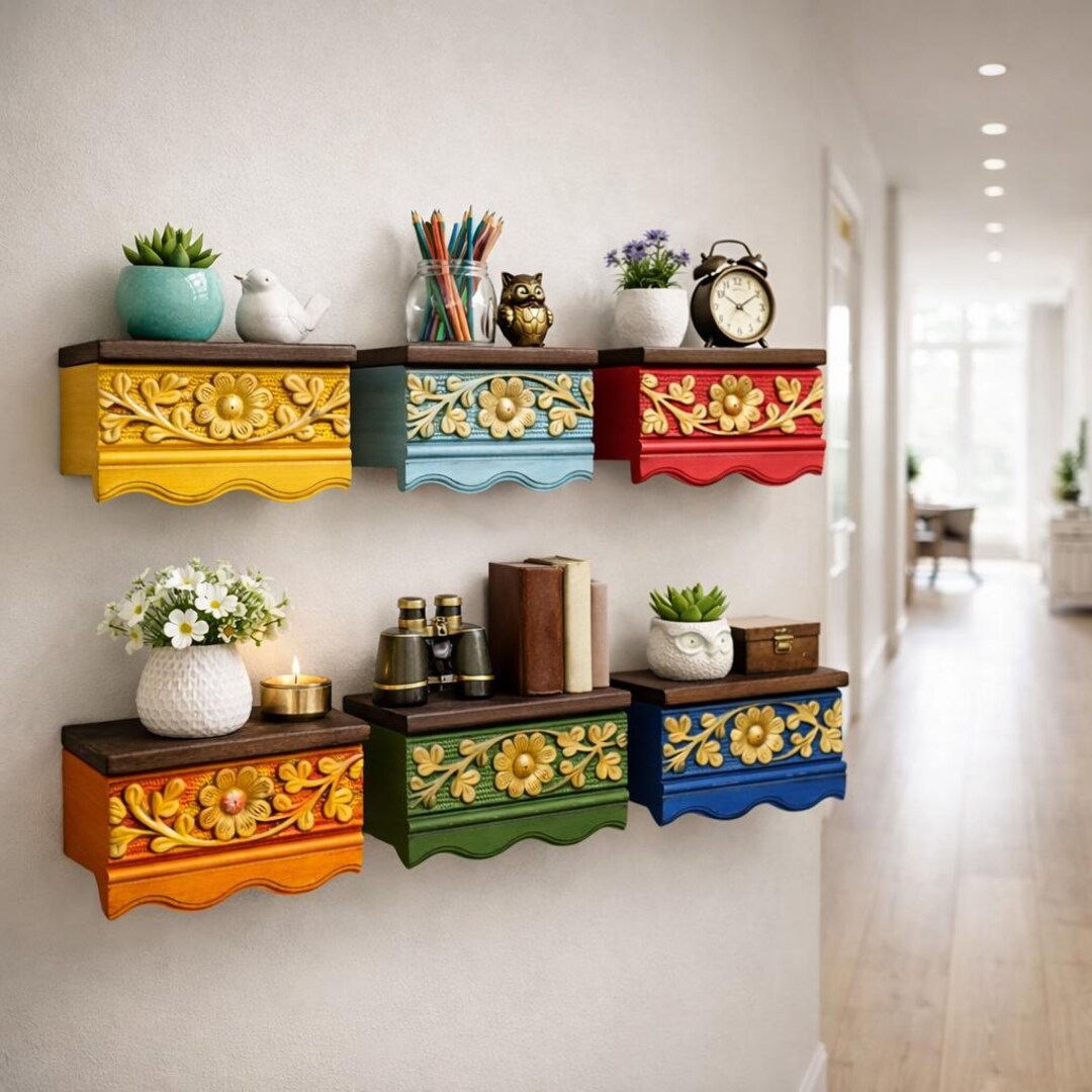 Turquoise Breacket Handmade Wooden Shelf | Vintage Floral Carved Turquoise Bracket - Etsy
