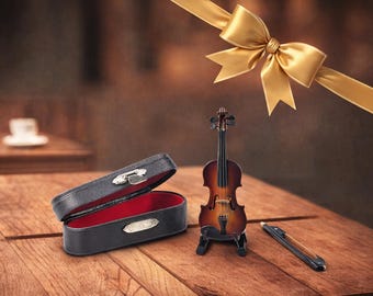 Miniature Wooden Violin Model with Stand, Realistic Instrument Decor Gift