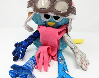 Airplane Pilot Cat Doll With Pink Scarf and Eyelashes by Chiquimiau®