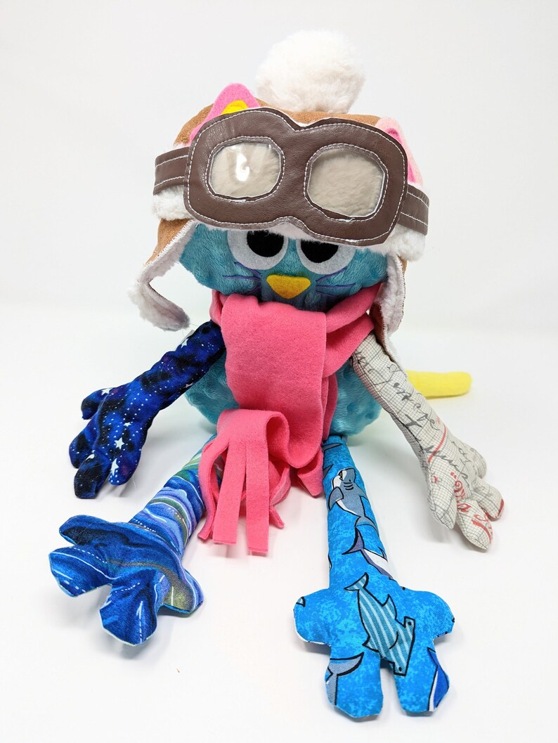 Airplane Pilot Cat Doll With Pink Scarf and Eyelashes by Chiquimiau® image 1