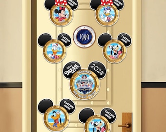 Imán personalizado para nevera con forma de ojo de buey del crucero Disney Dream, imán personalizado con orejas de Mickey Mouse y personaje náutico, imán troquelado con el nombre de DCL