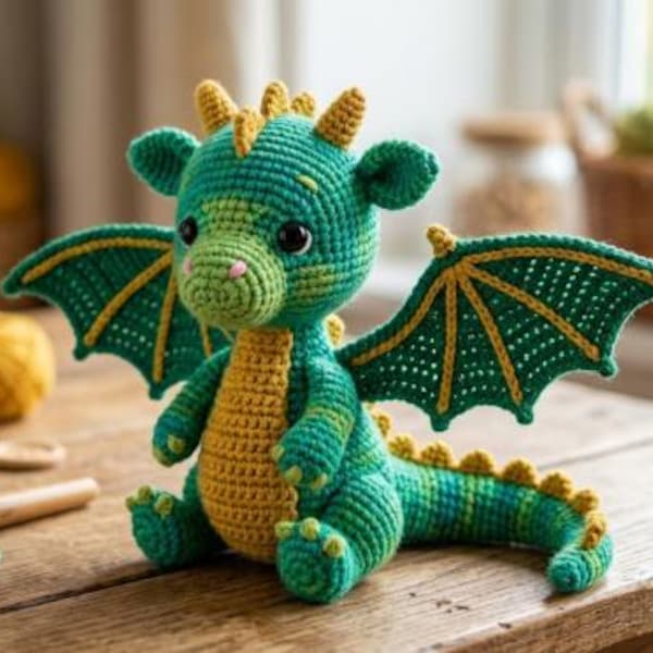 Crochet Dragon Pattern | Amigurumi Dragon PDF | Fantasy Stuffed Animal Tutorial | Wings Horns Spine | Instant Download