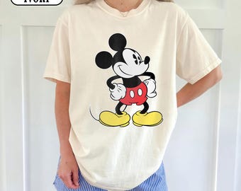 Camiseta Comfort Color Classic Mickey Mouse Vintage Disney Retro Mickey Pose Oversized Tee, Marfil Crema Camiseta Comfort Colors Mickey