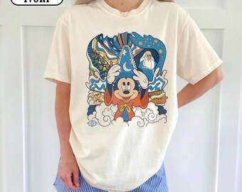 Camiseta Comfort Color Fantasia Mickey Mouse Hechicero Retro Aprendiz de Mago Disney, Camiseta Vintage Aprendiz de Hechicero Magia Oversized